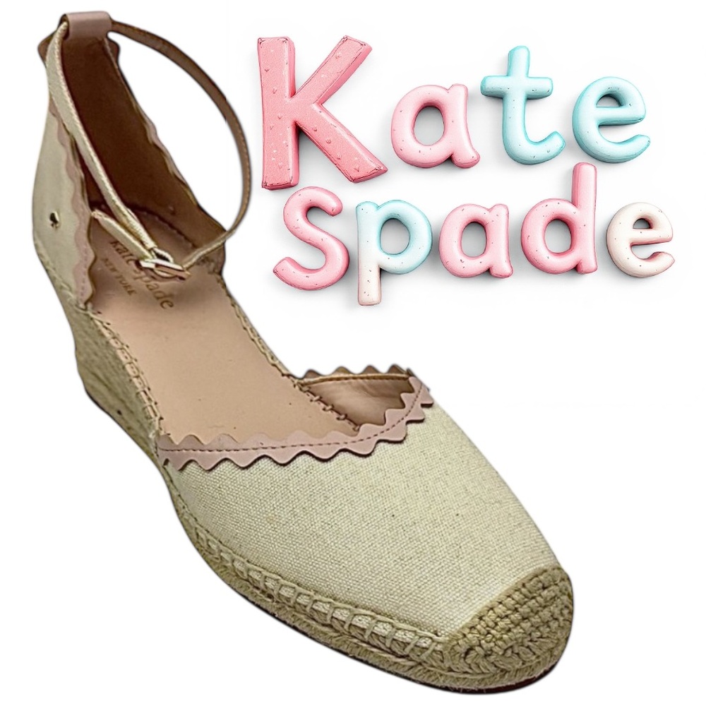 Kate Spade Espadrille Wedge Thea Sandals Shoes Canvas Leather Size 8.5 B EUC